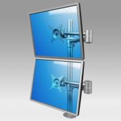 Articulated Eco Style monitor arm for 2 vertical displays on poles for desk mounting